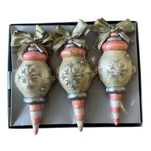 RETIRED Mackenzie-Childs Home Sweet Snow Capiz Ornament Set of 3 NEW